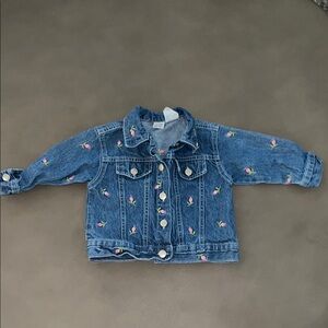 VINTAGE 90s Denim Jacket with Floral Tulip Embroidery